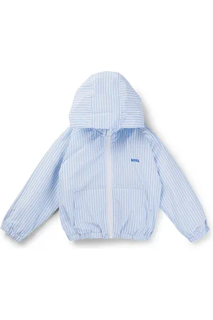 HUGO BOSS Giubbotto impermeabile con cappuccio per bambini con righe e logo stampato