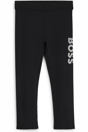 HUGO BOSS Leggings per bambini con logo verticale color argento