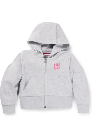 HUGO BOSS Felpa con cappuccio per bambini in misto cotone con zip e logo stampato