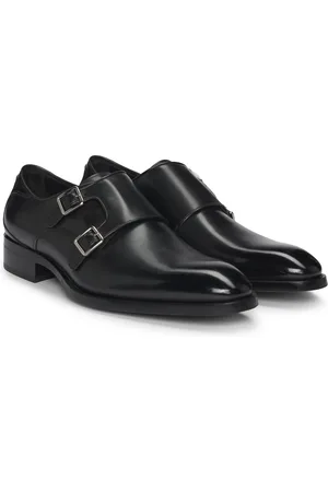 HUGO BOSS Scarpe monk in pelle brunita con cinturino doppio