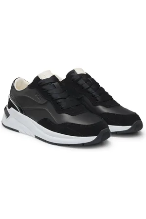 HUGO BOSS Sneakers stringate in materiali misti con rifiniture in pelle scamosciata