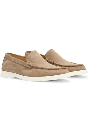 HUGO BOSS Mocassini penny in pelle scamosciata con suola a contrasto