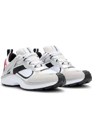 HUGO BOSS Sneakers stile runner in mesh e pelle scamosciata