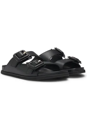 HUGO BOSS Sandali slider in pelle con doppia fascetta con fibbia