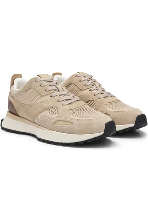 HUGO BOSS Sneakers con rifiniture in maglia e pelle brunita