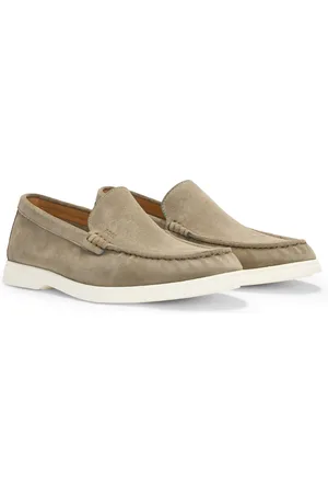 HUGO BOSS Mocassini penny in pelle scamosciata con suola a contrasto