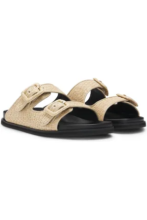 HUGO BOSS Sandali slider in rafia con fascette con fibbia