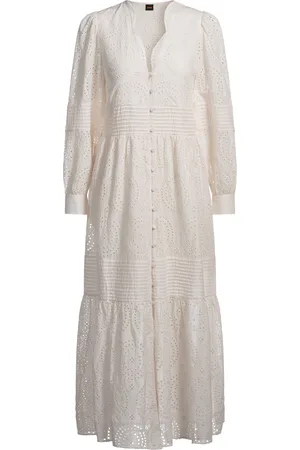 HUGO BOSS Vestito in pizzo di cotone con dettagli plissettati