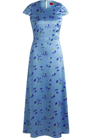 HUGO BOSS Maxi vestito con maniche ad aletta e stampa floreale