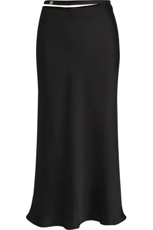 HUGO BOSS Gonna midi dalla linea svasata in satin con dettaglio in vita