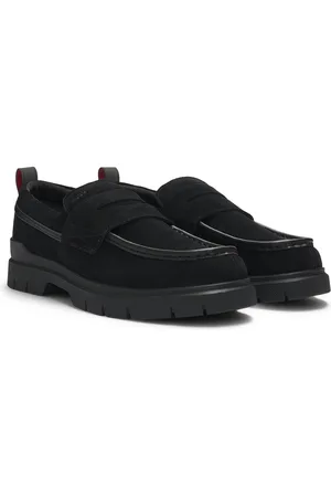 HUGO BOSS Mocassini penny in pelle scamosciata con rifiniture in similpelle