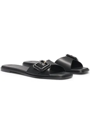 HUGO BOSS Sandali slider in pelle con fibbia con logo