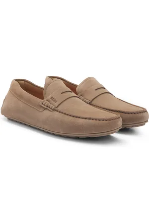 HUGO BOSS Mocassini in pelle scamosciata con finitura stile penny realizzati in Portogallo