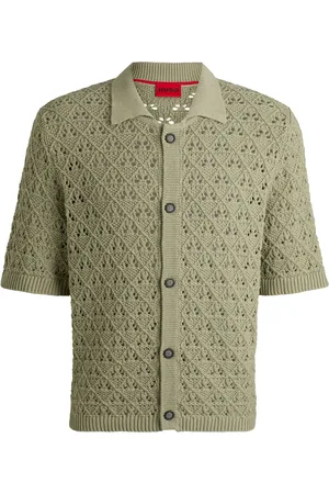 HUGO BOSS Camicia con lavorazione aperta in misto cotone effetto maglia