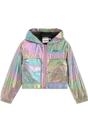 HUGO BOSS Giacca a vento iridescente per bambini con cappuccio e logo stampato