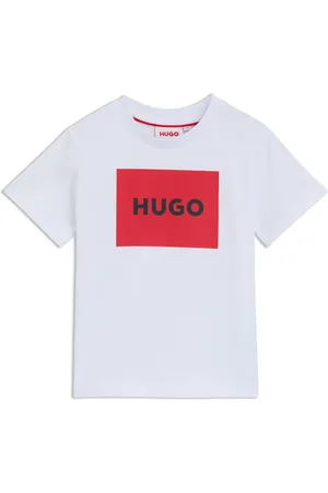 HUGO BOSS T-shirt per bambini in cotone con riquadro con logo nel rosso tipico del marchio