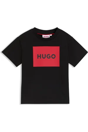 HUGO BOSS T-shirt per bambini in cotone con riquadro con logo nel rosso tipico del marchio
