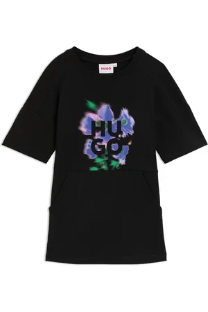 HUGO BOSS Vestito stile T-shirt da bambina in cotone con grafica con logo