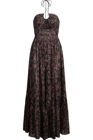 HUGO BOSS Maxi vestito stampato in cotone con fibre metallizzate