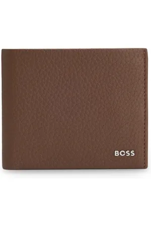 HUGO BOSS Portafoglio in pelle martellata con scritta del logo lucida