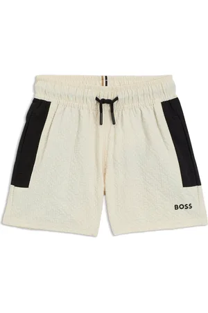 HUGO BOSS Boxer da mare per bambini in tessuto seersucker con logo stampato