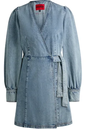 HUGO BOSS Vestito incrociato in denim rigido blu oceano