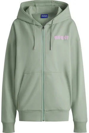HUGO BOSS Felpa con cappuccio in terry di cotone con zip e stampa della stagione