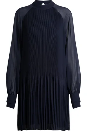 HUGO BOSS Vestito a collo alto con pieghe plissé e maniche trasparenti