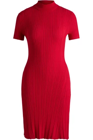 HUGO BOSS Vestito slim fit in crêpe a coste irregolari