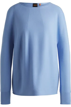 HUGO BOSS Maglione con scollatura ampia e orlo e polsini arrotolati