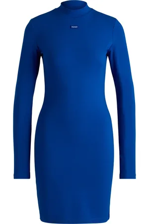 HUGO BOSS Vestito aderente in cotone elasticizzato con targhetta con logo