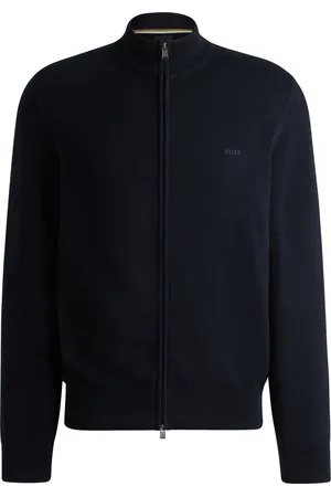 HUGO BOSS Cardigan in maglia di cotone con zip e logo ricamato