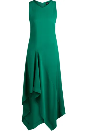 HUGO BOSS Vestito lungo in morbido twill con parte anteriore a cascata
