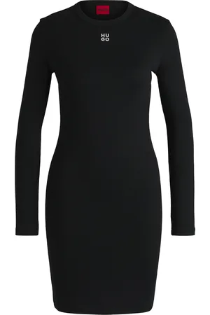 HUGO BOSS Vestito in tessuto elasticizzato a coste con logo scomposto