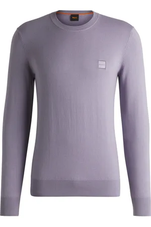 HUGO BOSS Maglione regular fit in cotone-cashmere con toppa con logo