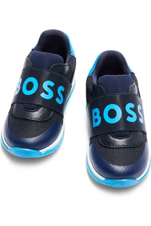 HUGO BOSS Sneakers per bambini in pelle e mesh con fascia brandizzata