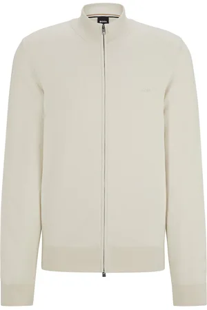 HUGO BOSS Cardigan in maglia di cotone con zip e logo ricamato