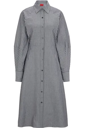 HUGO BOSS Chemisier a maniche lunghe in twill di cotone a righe