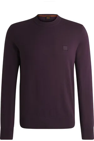 HUGO BOSS Maglione regular fit in cotone-cashmere con toppa con logo