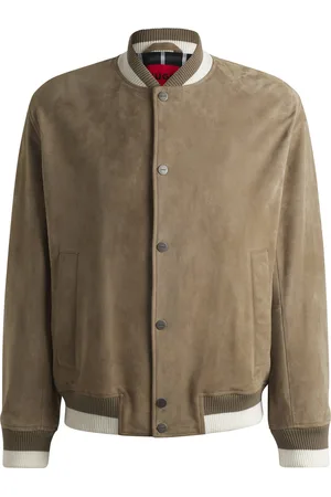 HUGO BOSS Bomber in pelle scamosciata con rifiniture a coste