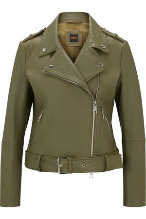HUGO BOSS Giubbotto regular fit in nappa con cintura con fibbia