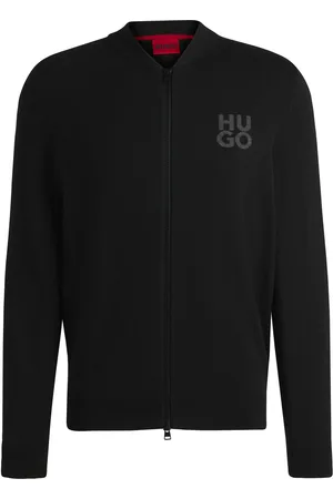 HUGO BOSS Cardigan in cotone con zip e logo scomposto