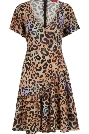 HUGO BOSS Vestito a portafoglio in tessuto con motivo animalier