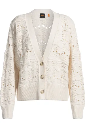 HUGO BOSS Cardigan in misto cotone con lavorazione traforata