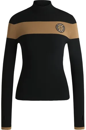 HUGO BOSS Maglione da sci elasticizzato con righe color cammello