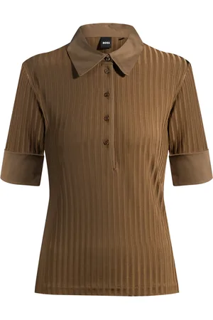 HUGO BOSS T-shirt a coste con colletto polo e rifiniture in tessuto liscio
