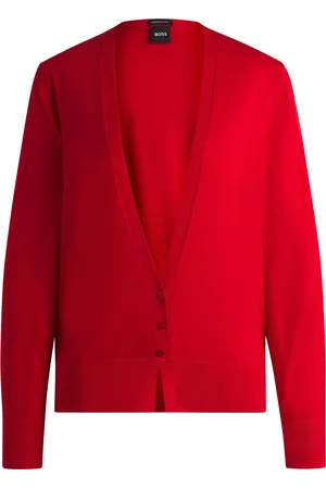 HUGO BOSS Cardigan in maglia con scollo a V in lana vergine