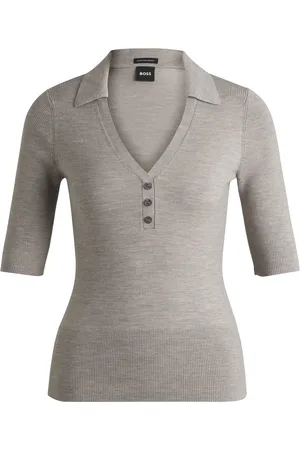 HUGO BOSS Maglione a maniche corte in misto lana con chiusura a bottoni