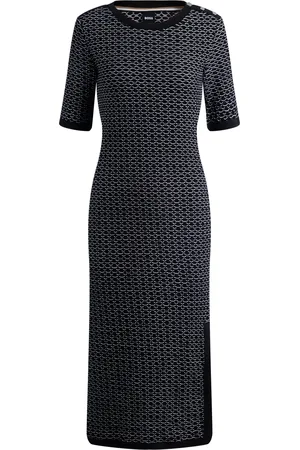 HUGO BOSS Vestito a righe strutturato in jersey di cotone elasticizzato