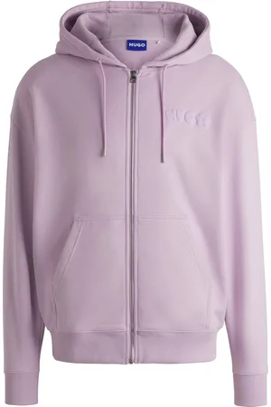 HUGO BOSS Felpa con cappuccio in terry di cotone con zip e stampa della stagione